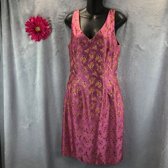 Vtg Mica Sz 10 Elegant Raspberry Asia Inspired Sleeveless Shift Paisley Brocade - Picture 2 of 9